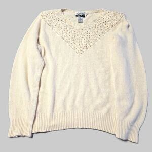 Vintage Marnie West Sz Med Cream Silk Pearl Angora Blouse Sweater